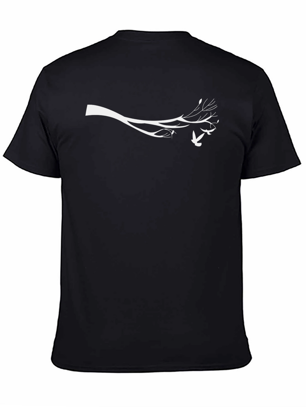Mens Black Tee with White Branch and Bird Design