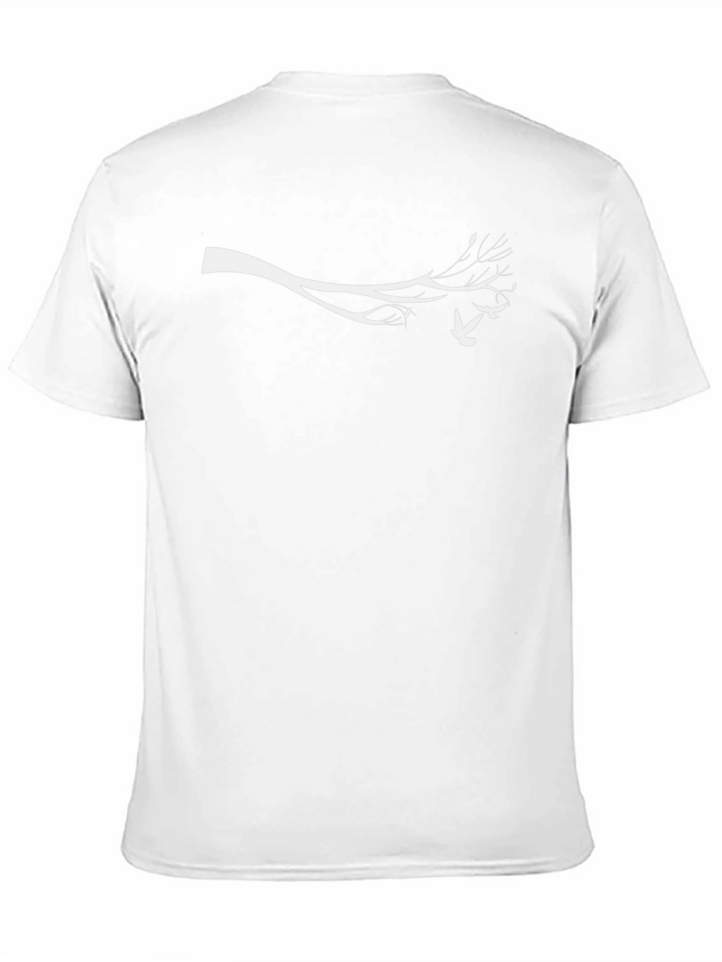 Mens Black Tee with White Branch and Bird Design
