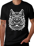 Wolf Graphic Print Tee - Black Cotton Blend