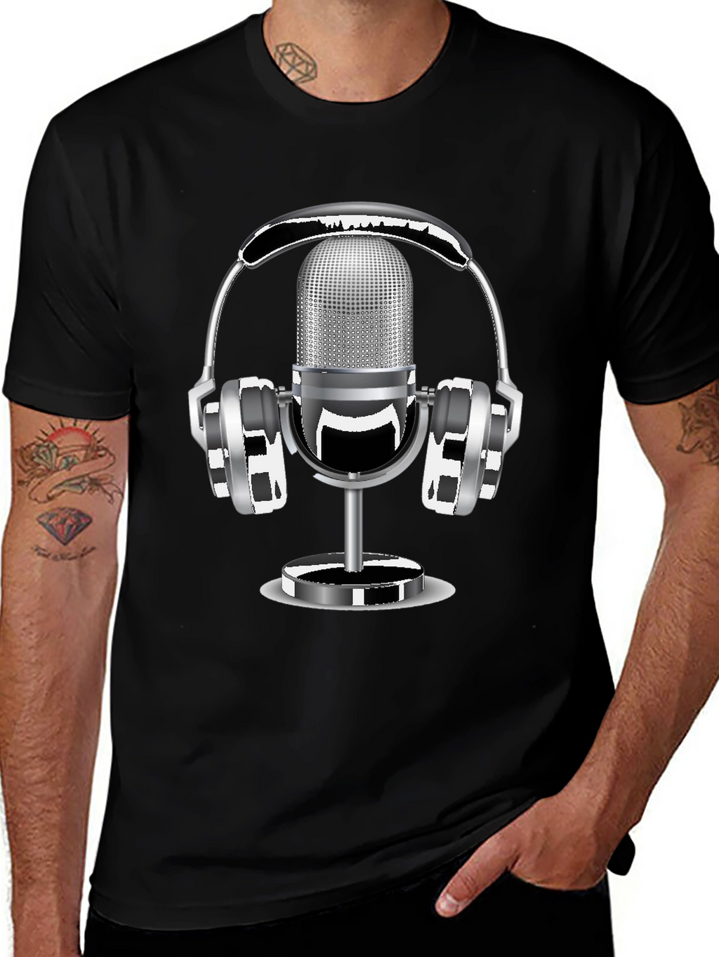 Retro Microphone & Headphones Graphic T-Shirt