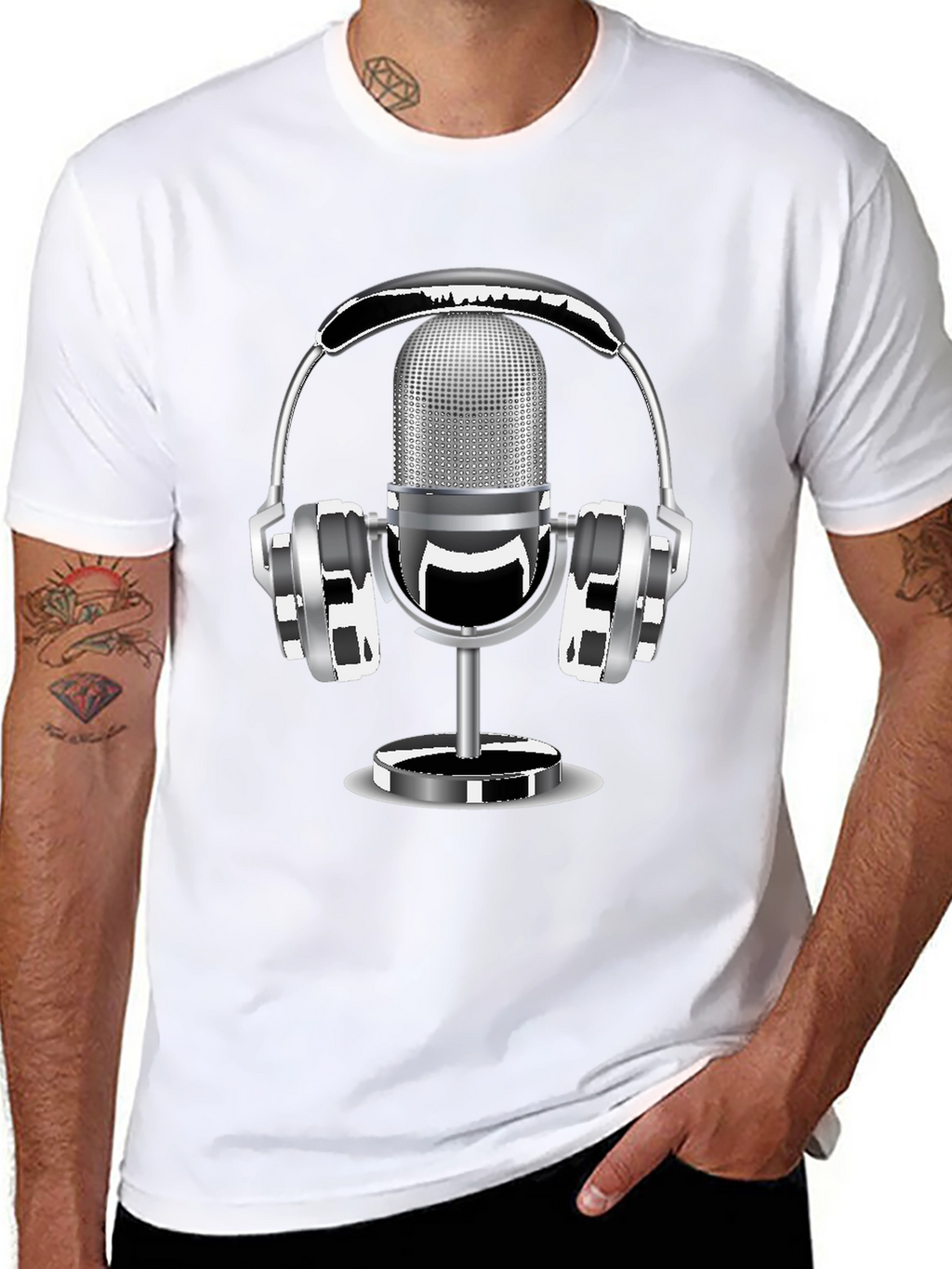 Retro Microphone & Headphones Graphic T-Shirt