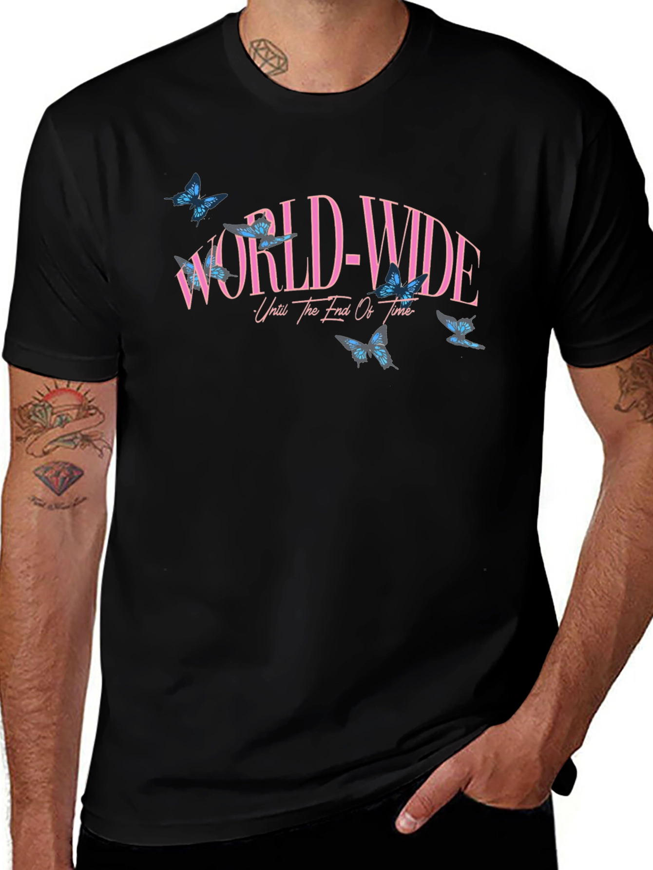 Worldwide Butterfly Graphic Black T-Shirt