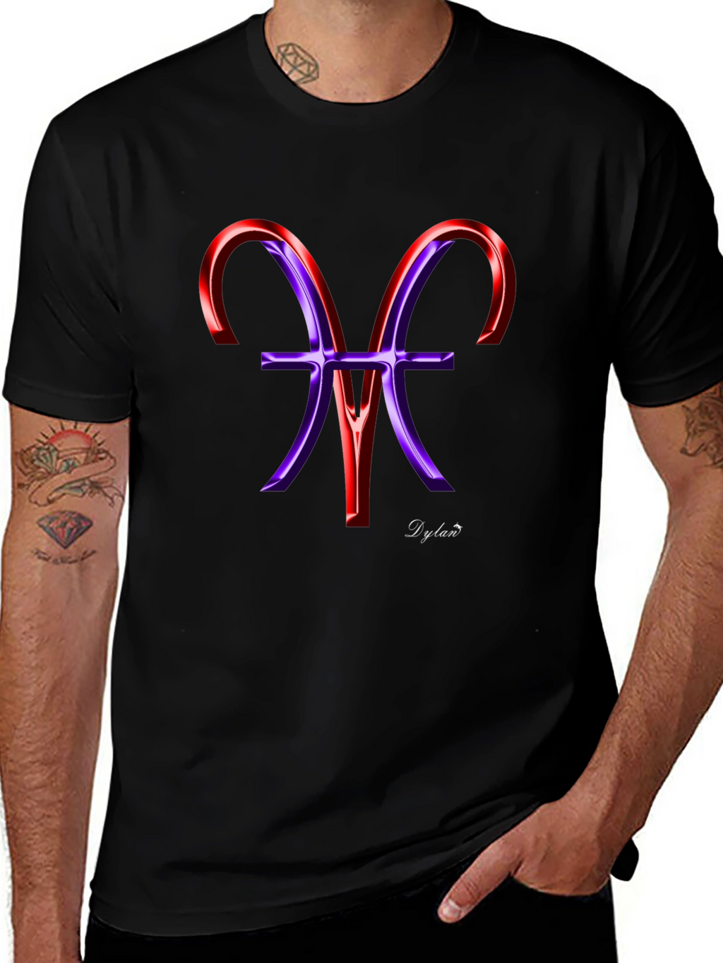 Stylish Black Tee with Artistic Zodiac Graphic
