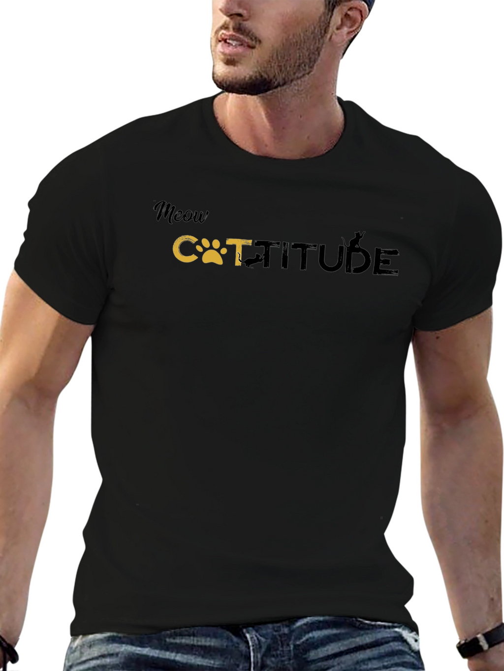 Meow Catitude Graphic Tee - Black