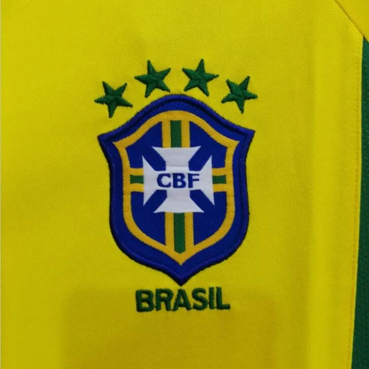 2002 Brazil Home Yellow Retro Long Sleeve Soccer Jersey Detail 1
