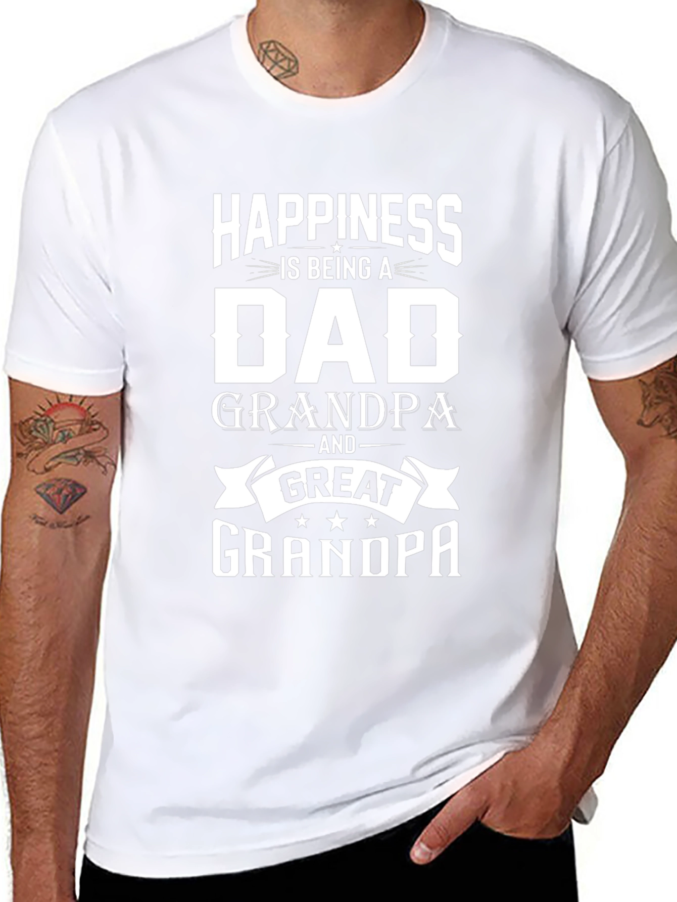 Happiness Is Being A Dad Grandpa Great Grandpa T-Shirt