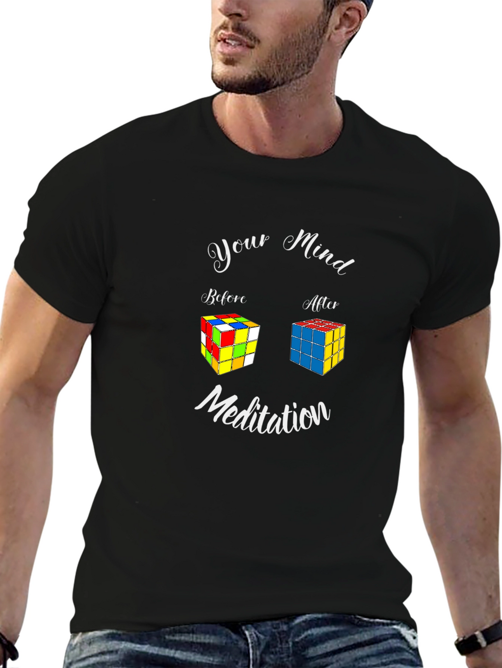 Mind Meditation Rubiks Cube Black T-Shirt