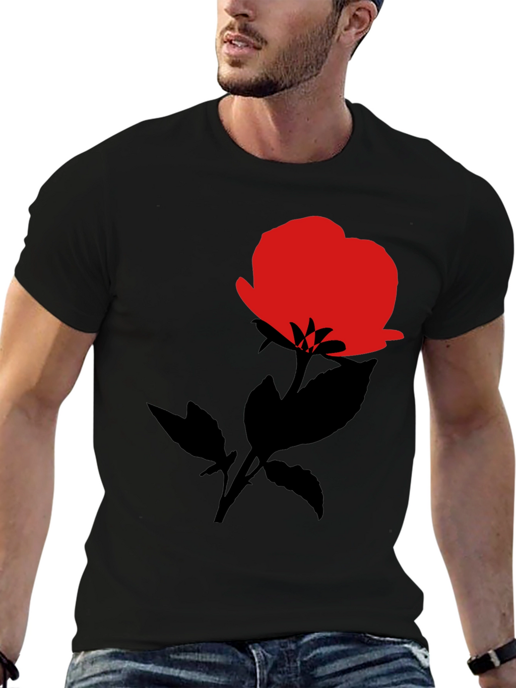 Red Rose Graphic Black T-Shirt