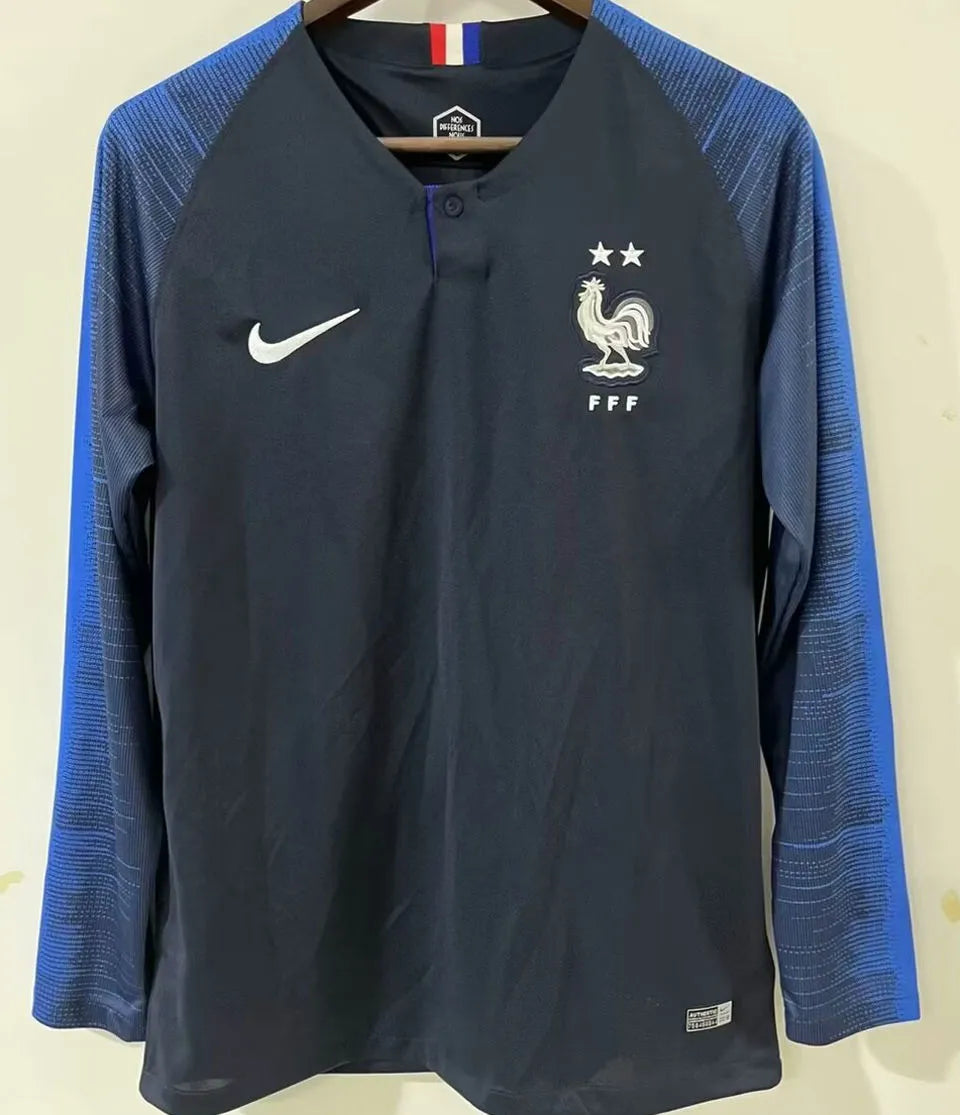 2018 France Home Retro Long Sleeve Soccer Jersey Front