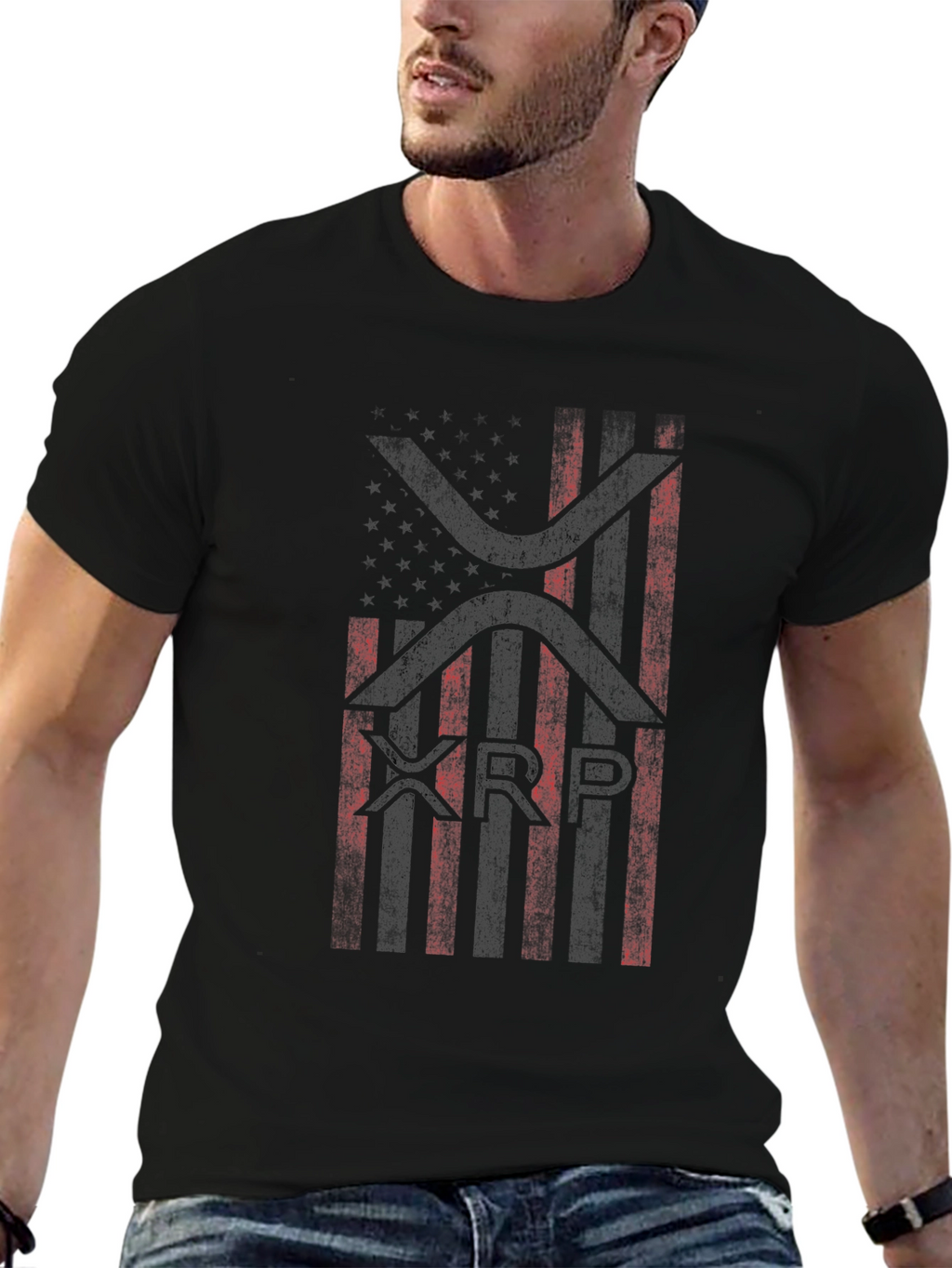 XRP American Flag Graphic Black T-Shirt