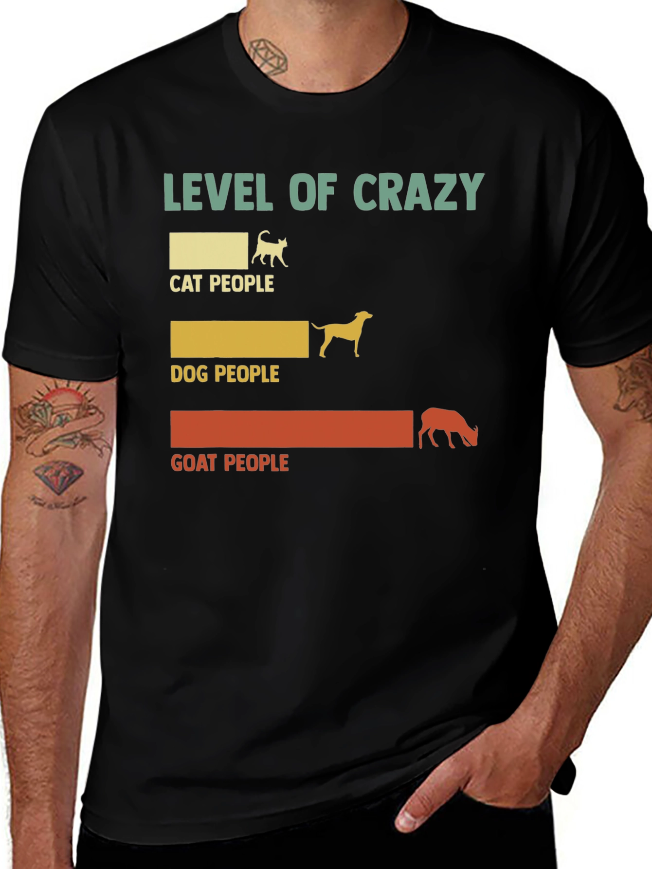 Level of Crazy Cat Dog Goat People Graphic Tee