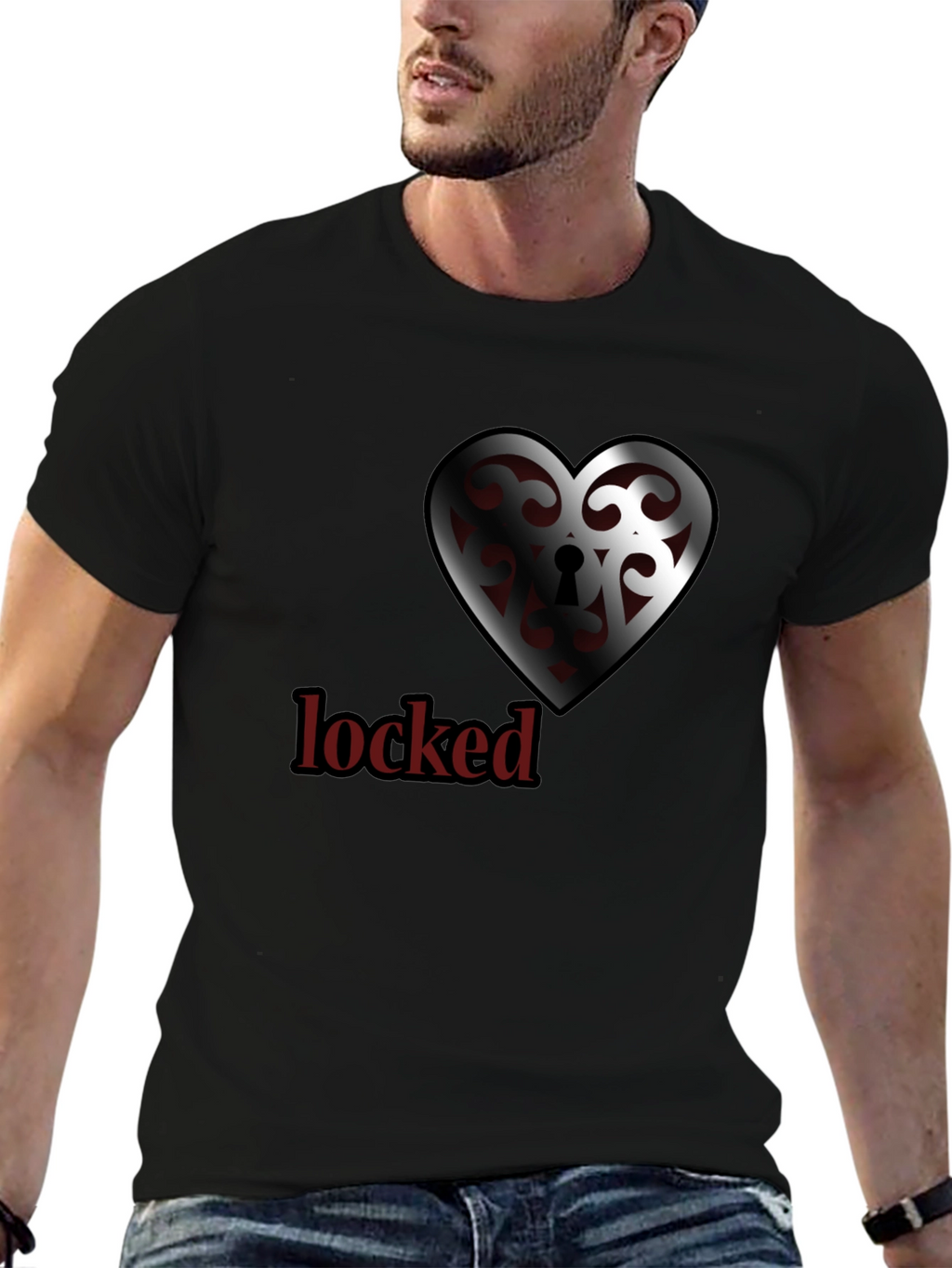 Locked Heart Graphic Tee - Stylish Crew Neck