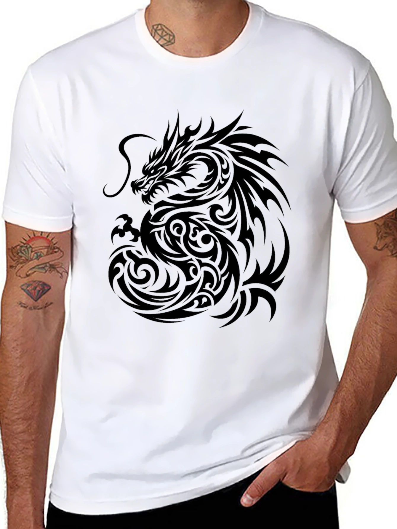 Dragon Graphic Black T-Shirt | Tribal Tattoo Style