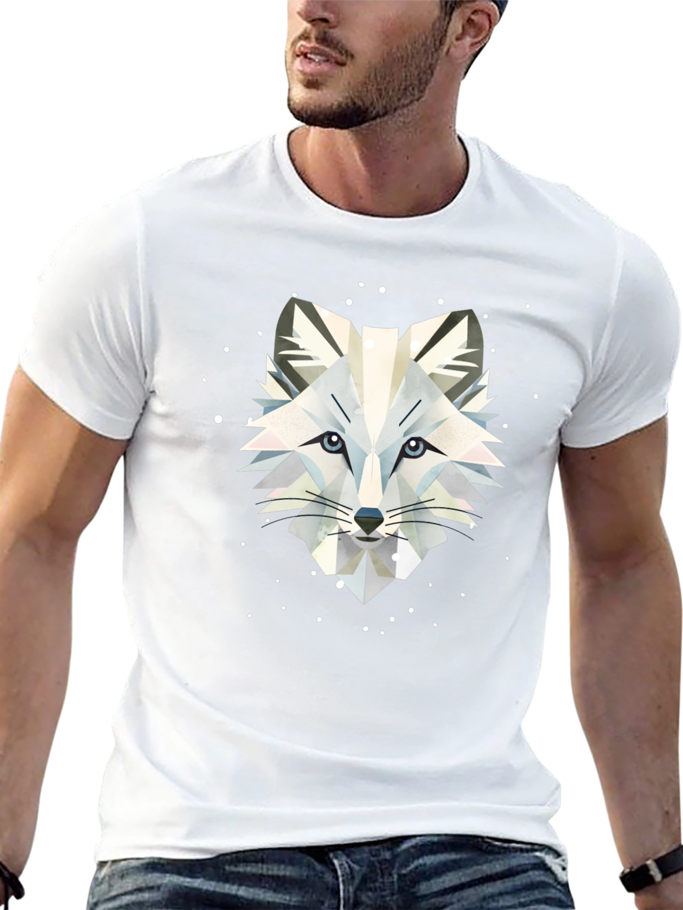 Geometric Arctic Fox Graphic Tee - Stylish Black T-Shirt