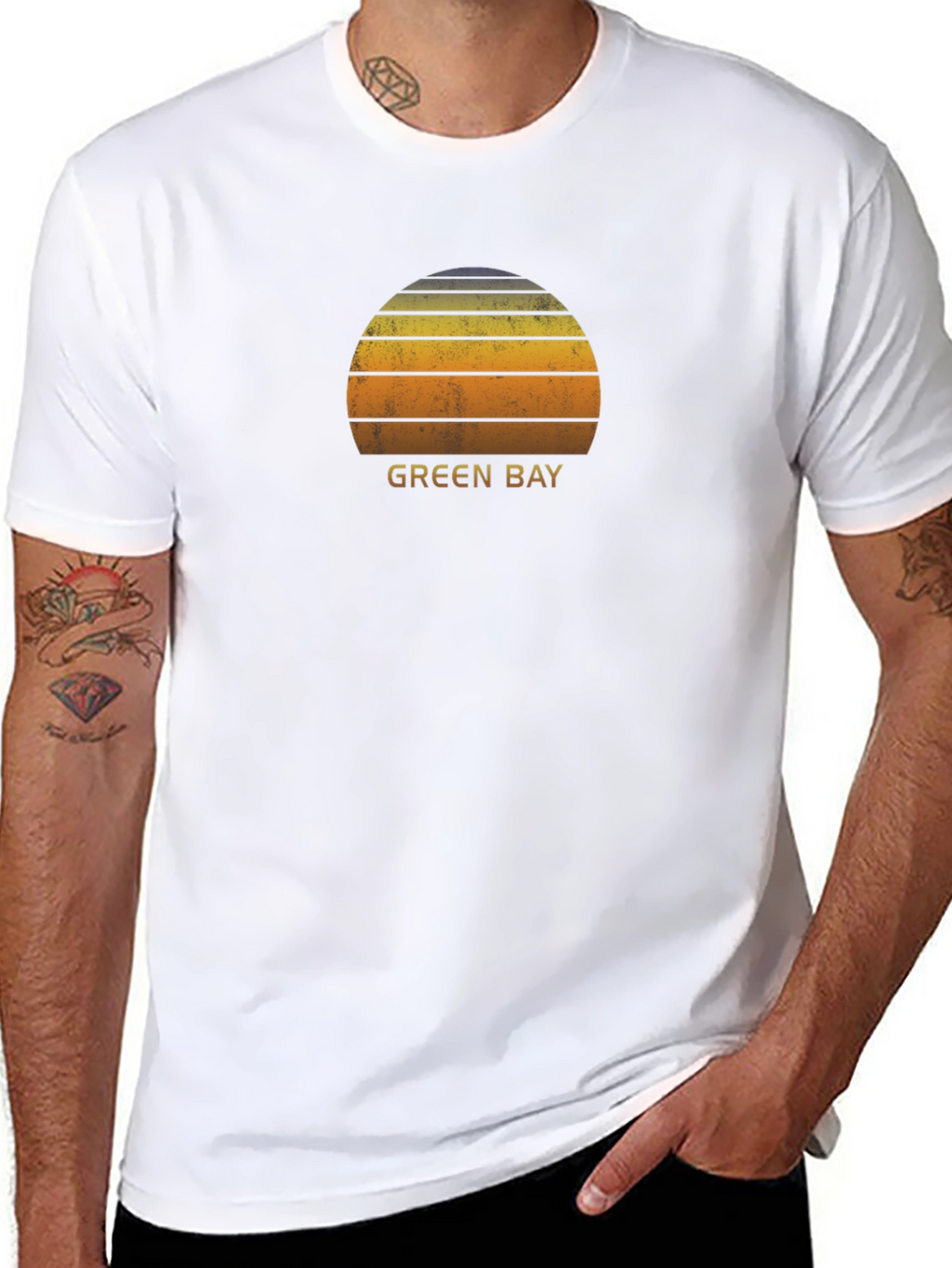 Green Bay Sunset Graphic T-Shirt - Retro Style