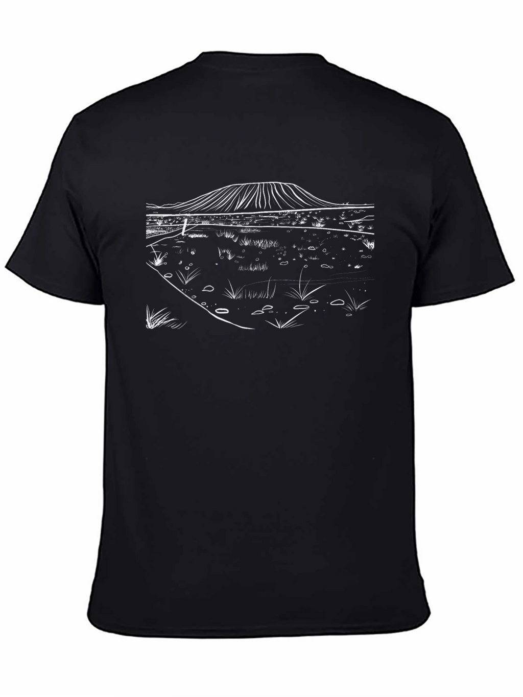 Black T-Shirt with Minimalist Landscape Design