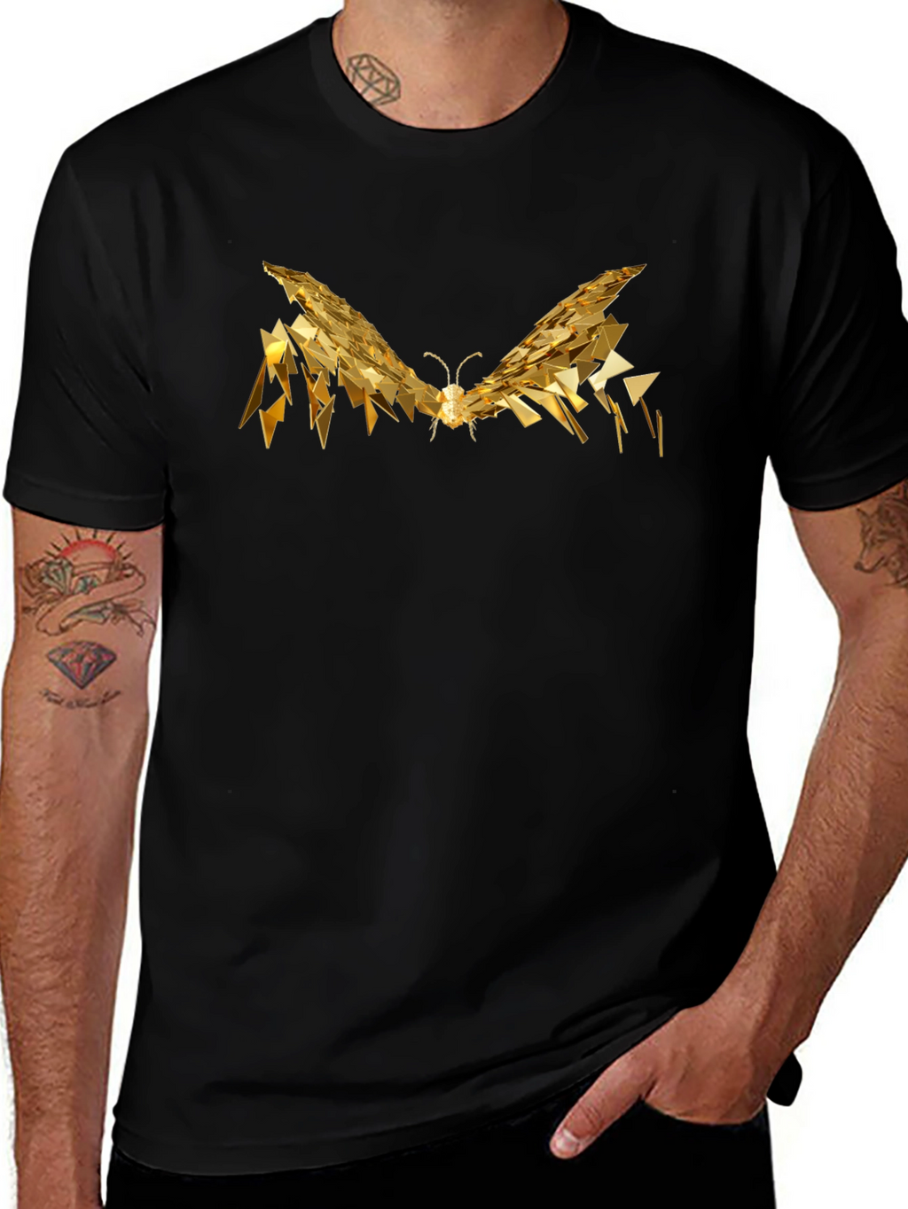 Golden Butterfly Graphic Tee - Modern Abstract Design