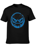 Angry Blue Emoji Graphic Black T-Shirt