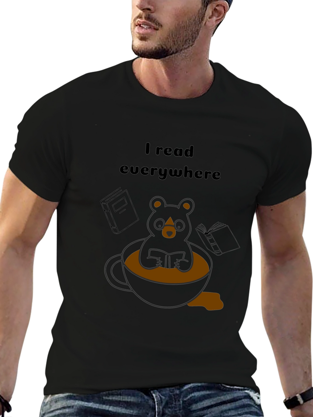 I Read Everywhere T-Shirt: Bear in Coffee Cup