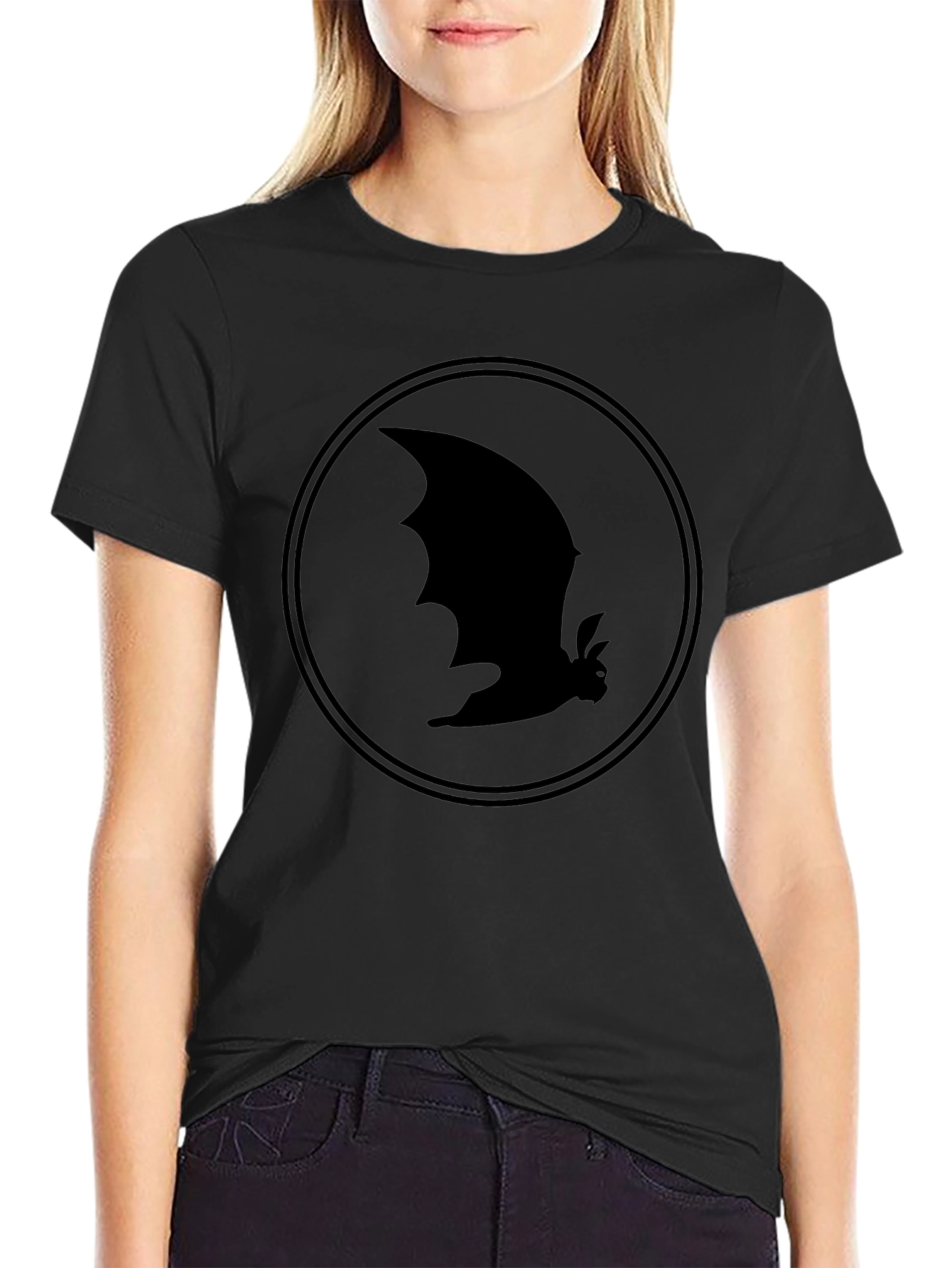 Bat Silhouette Graphic Tee - Black Cotton T-Shirt