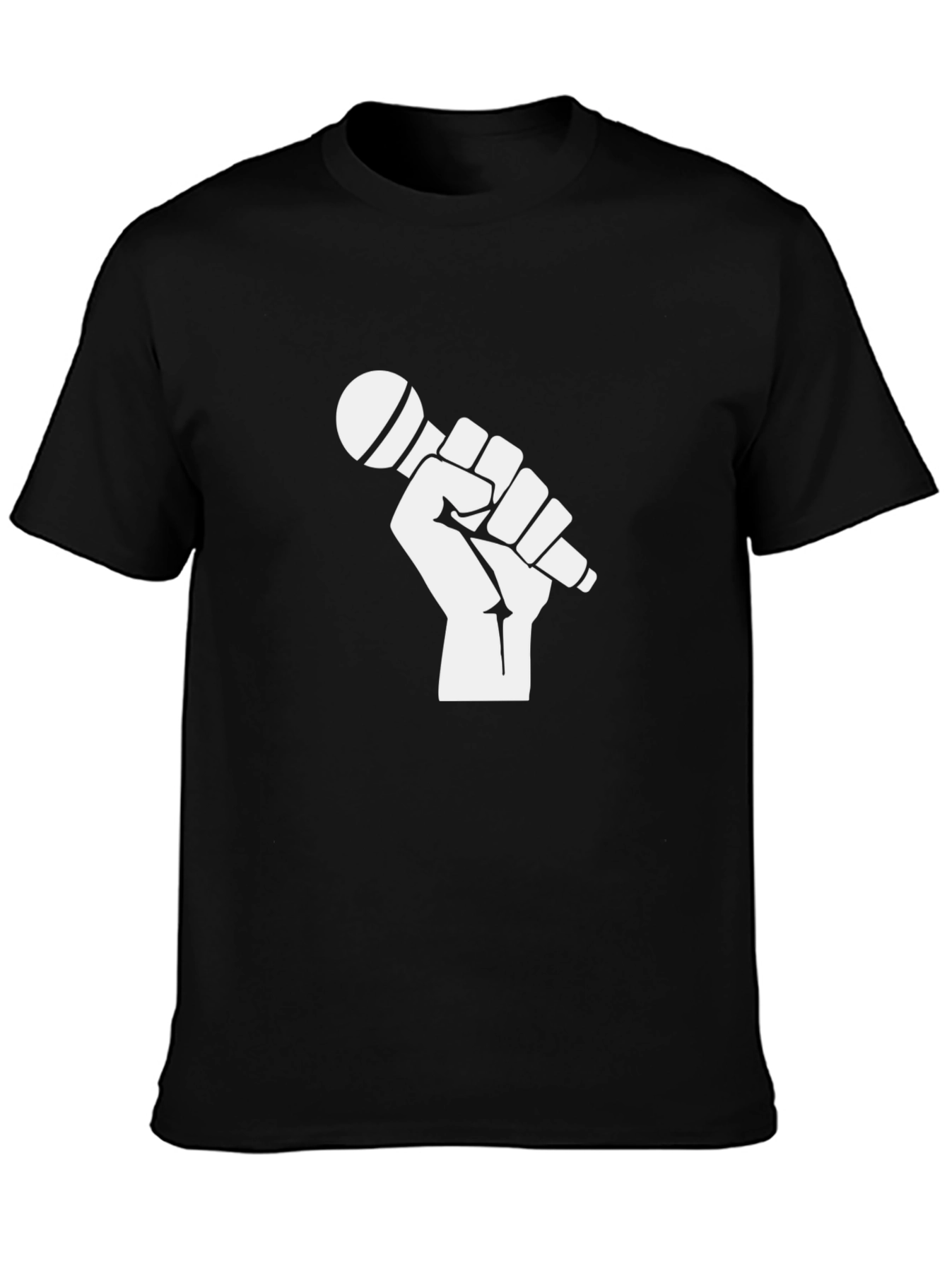 Black T-Shirt with Fist Holding Microphone Graphic