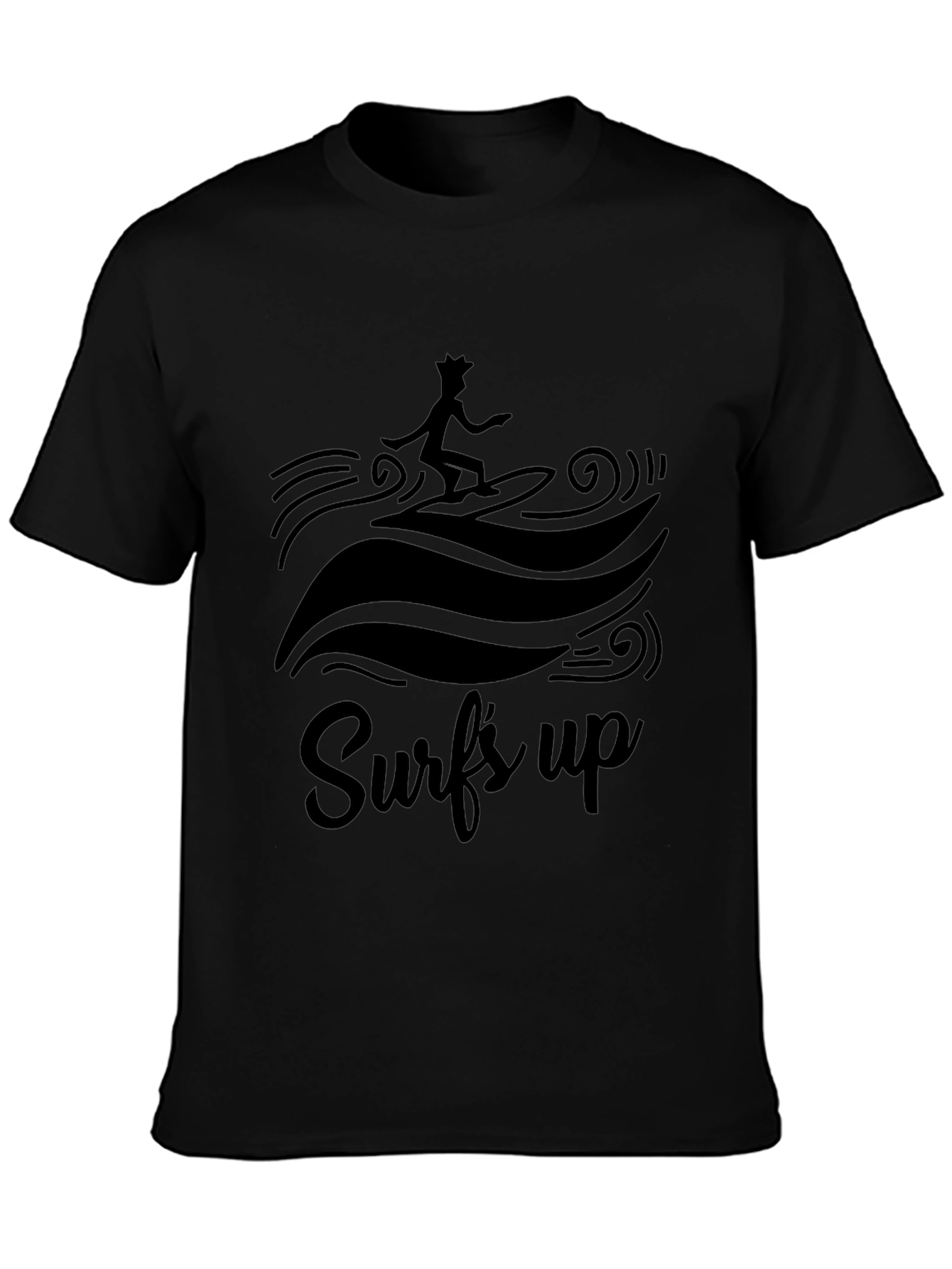 Surfs Up Graphic Tee - Black Cotton T-Shirt