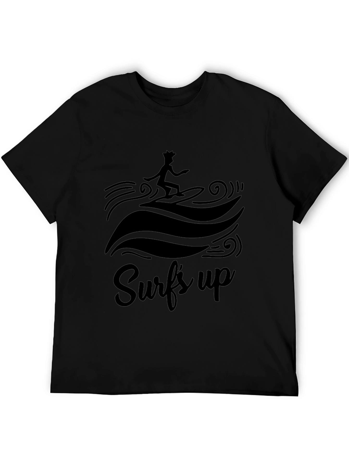 Surfs Up Graphic Tee - Black Cotton T-Shirt