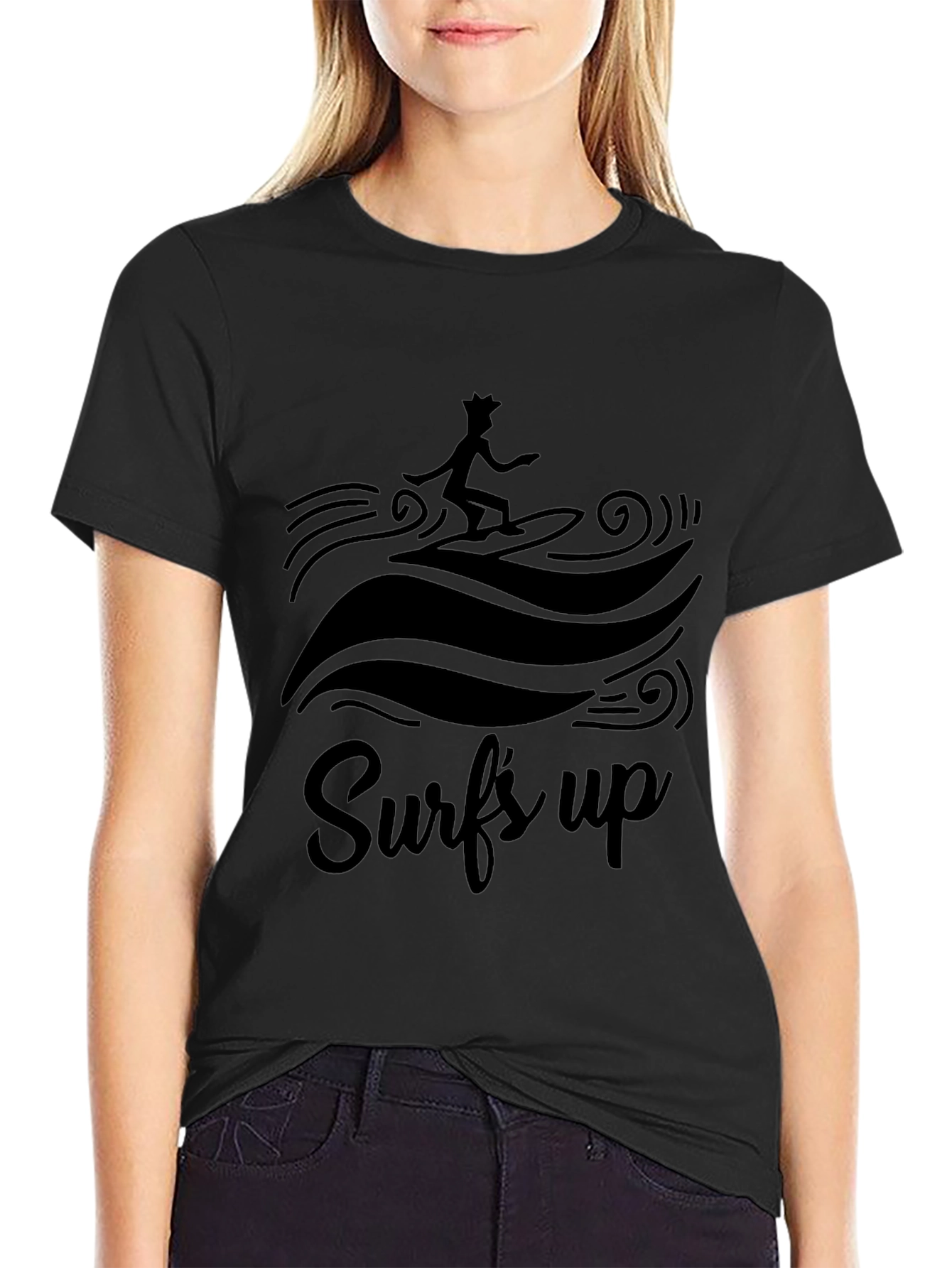 Surfs Up Graphic Tee - Black Cotton T-Shirt