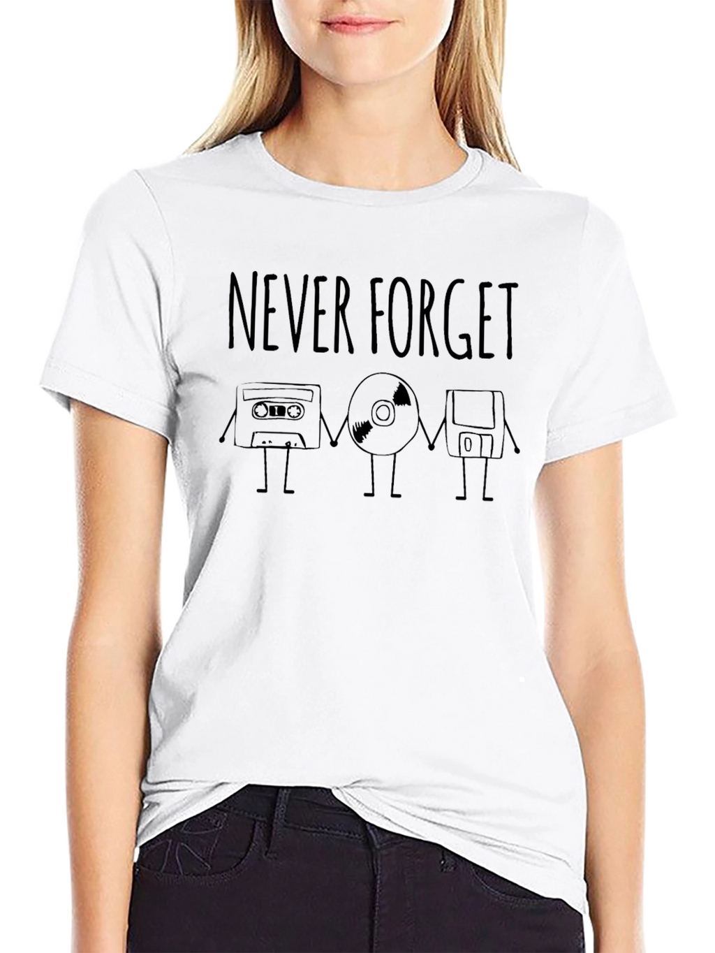 Never Forget Cassette CD Floppy Disk T-Shirt