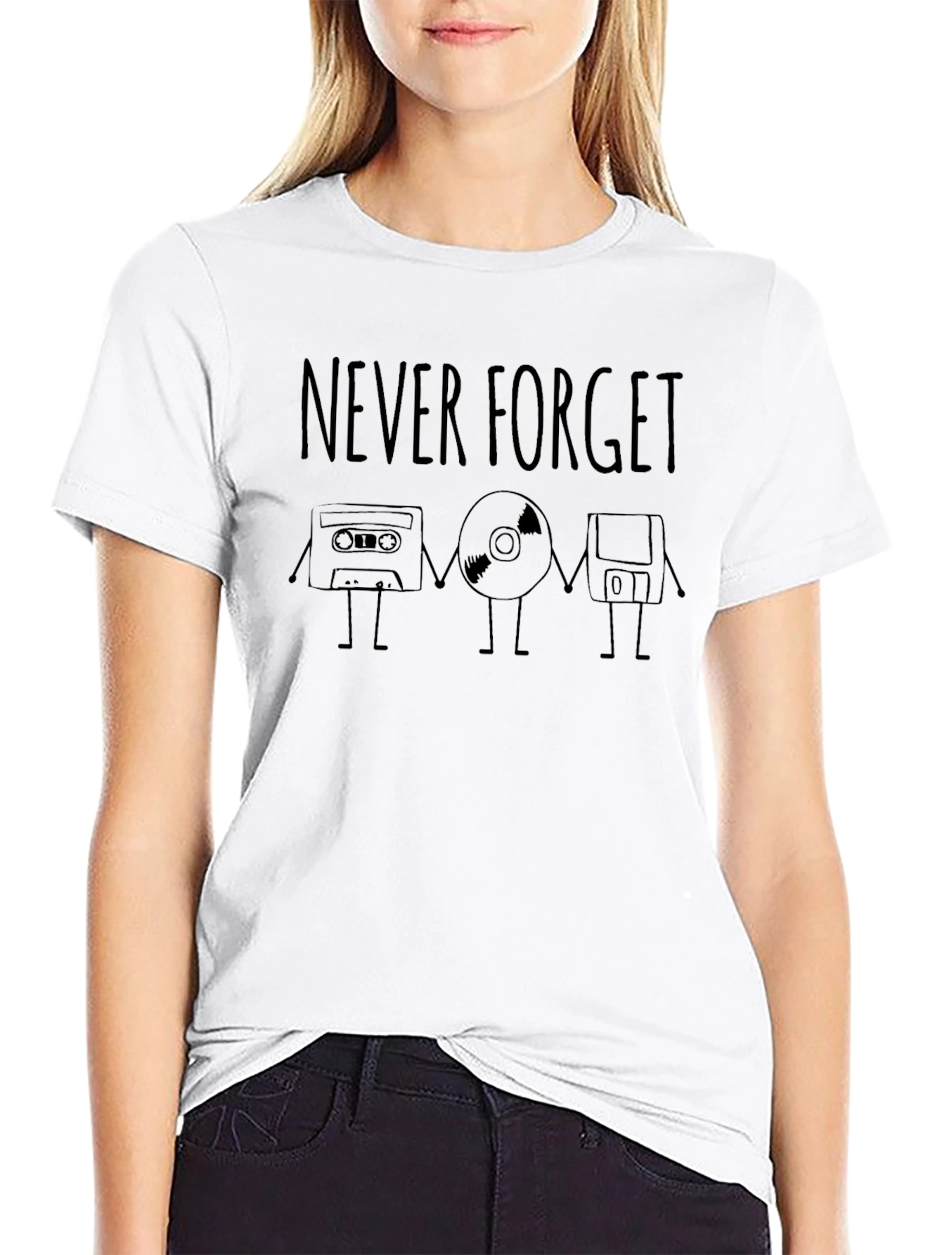 Never Forget Cassette CD Floppy Disk T-Shirt