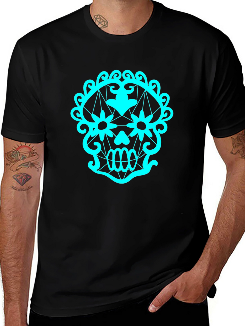 Sugar Skull Graphic Tee - Black Cotton T-Shirt