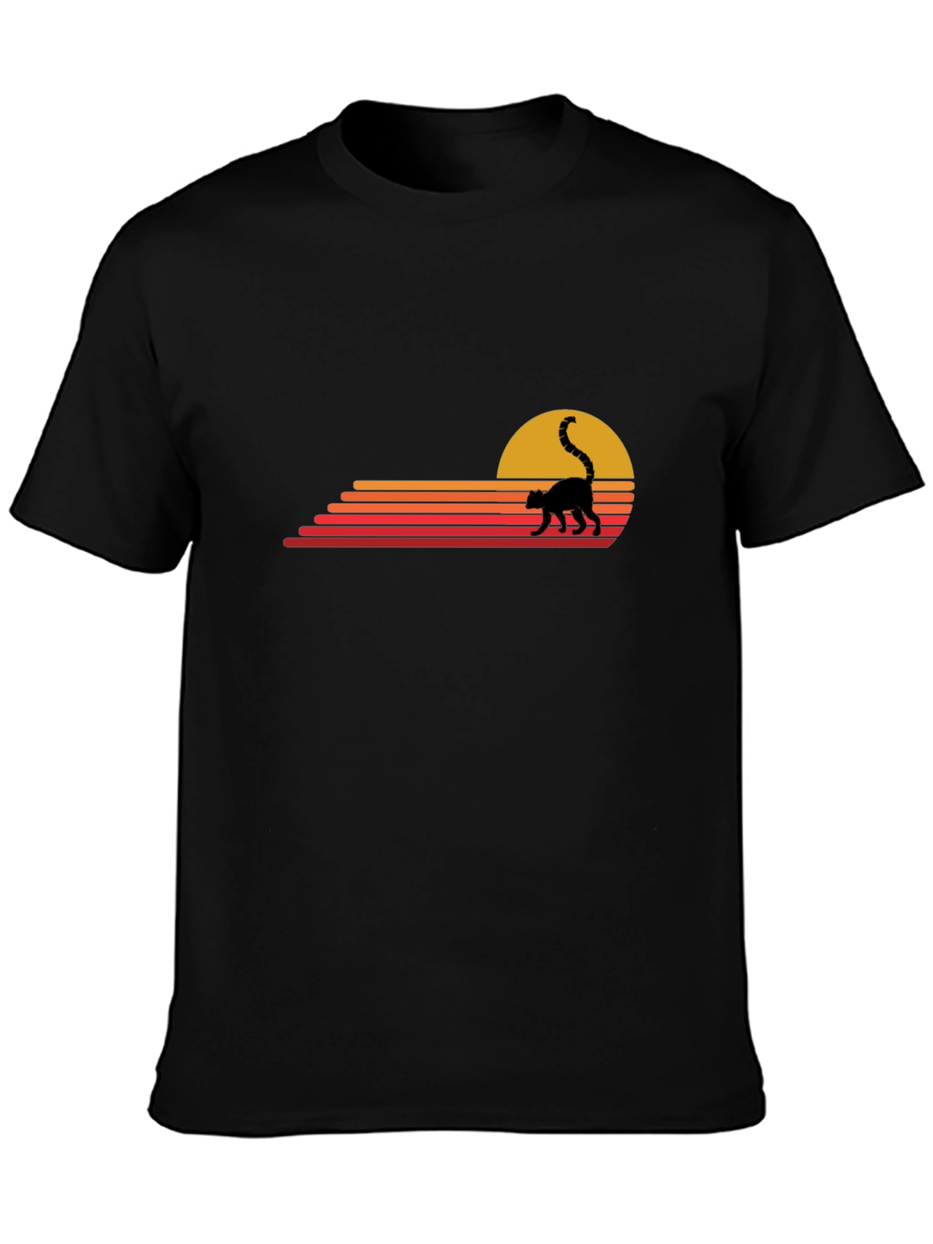 Retro Lemur Sunset Graphic Tee - Black