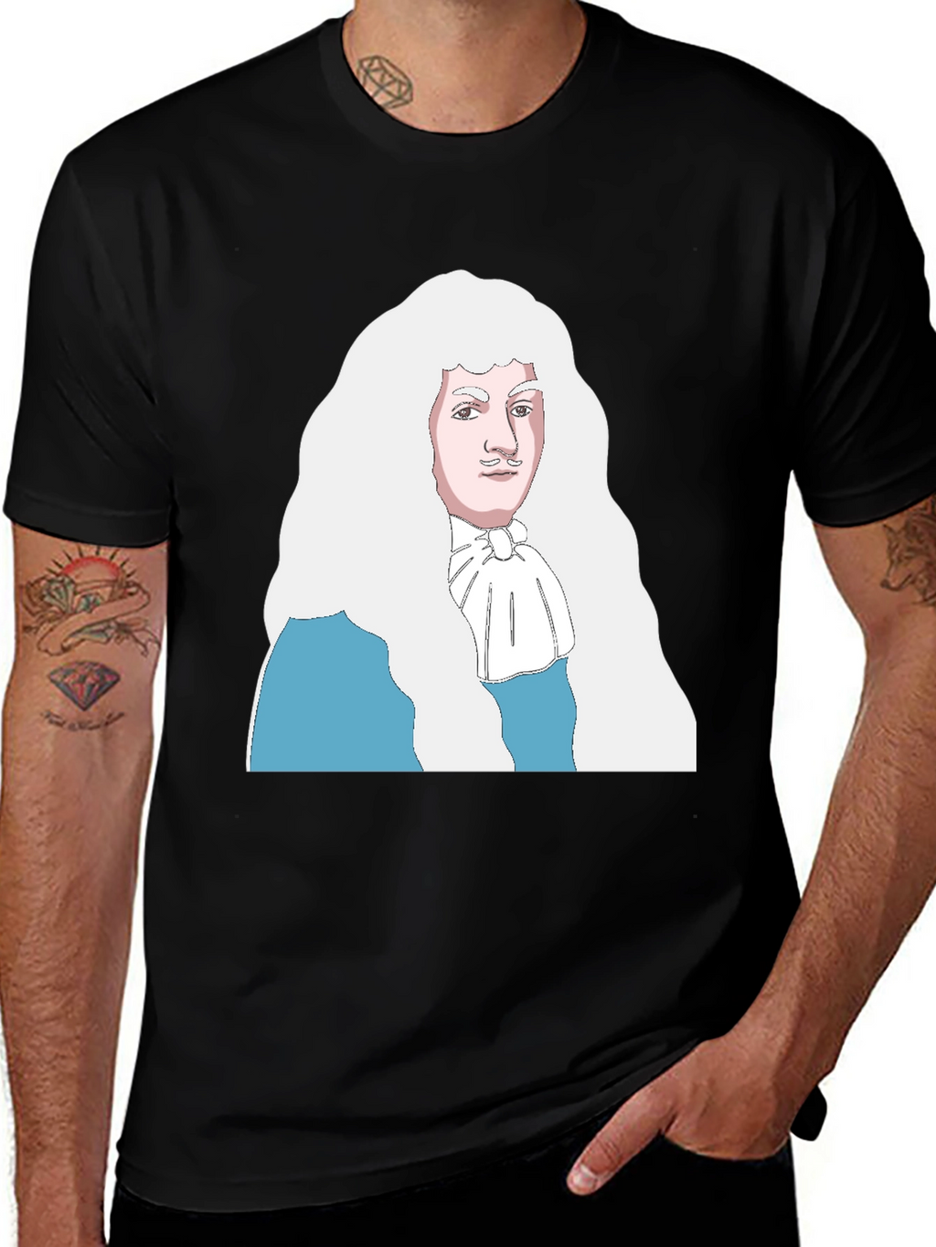 Black T-Shirt with Cartoon Aristocrat Design