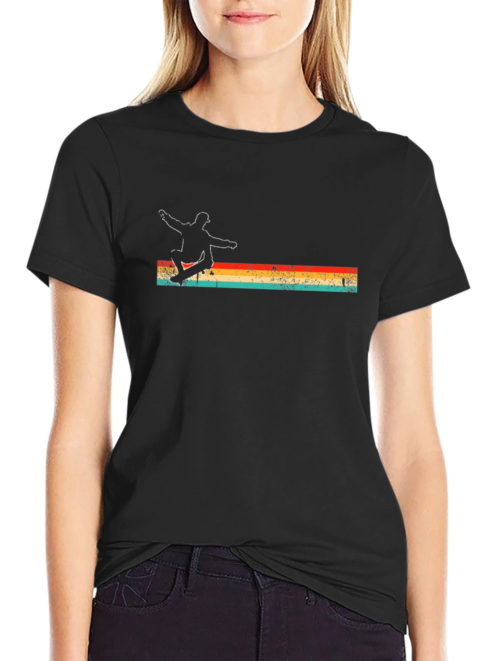 Retro Skateboarder Graphic Tee - Black Cotton Shirt