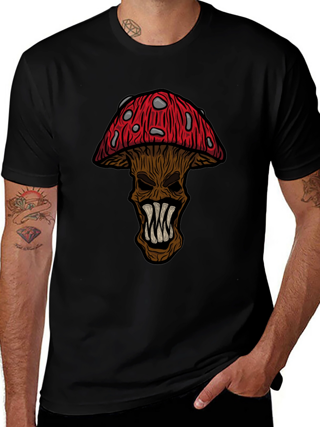Monster Mushroom Graphic Tee - Black Cotton T-Shirt