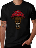 Monster Mushroom Graphic Tee - Black Cotton T-Shirt