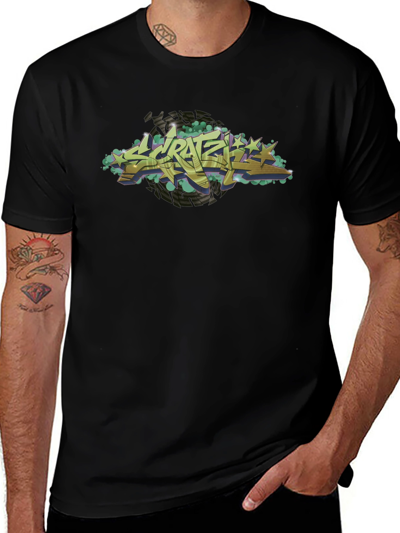 Urban Graffiti Style Black Graphic T-Shirt