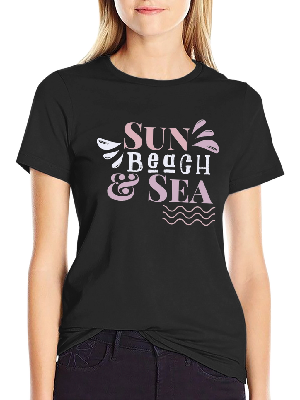 Sun Beach Sea Black Graphic T-Shirt