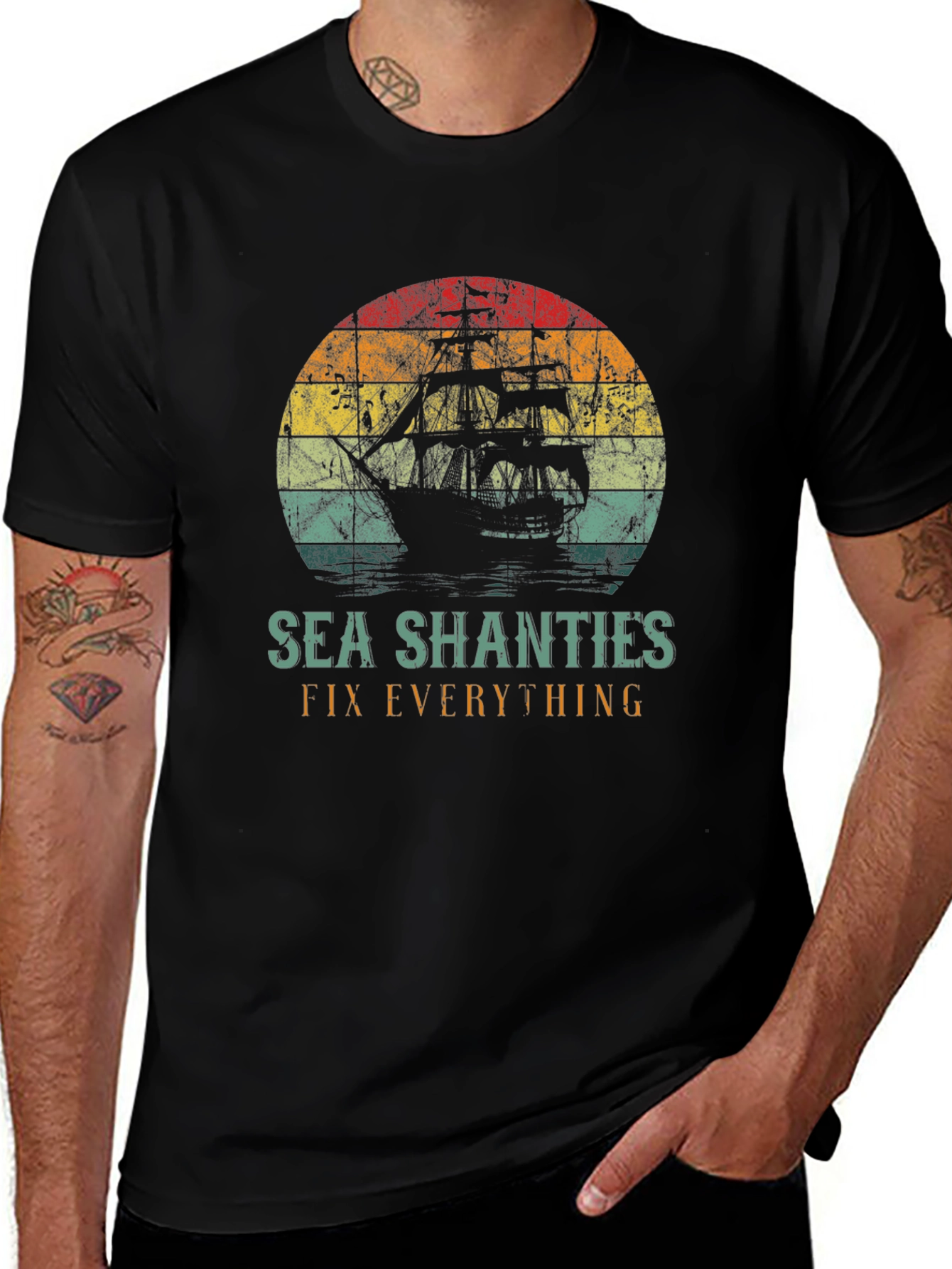 Sea Shanties T-Shirt - Fix Everything - Retro Ship Design