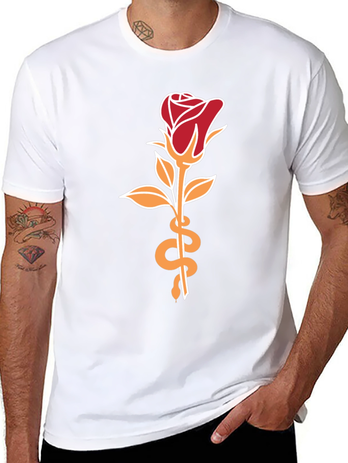 Rose & Snake Graphic Tee - Stylish Unisex T-Shirt