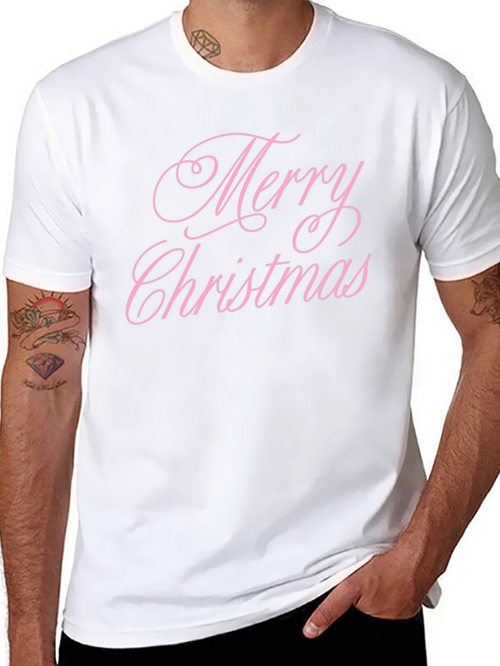 Merry Christmas Pink Script Black T-Shirt