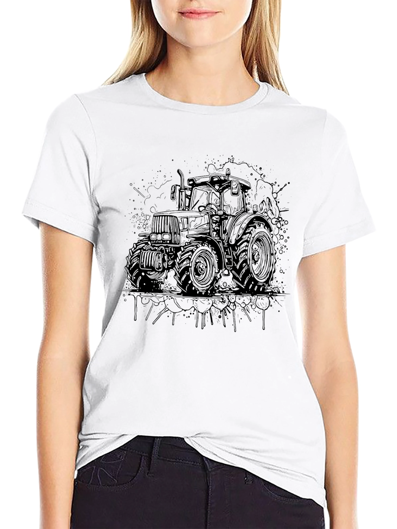 Black Tractor Graphic Tee - Mens Casual T-Shirt