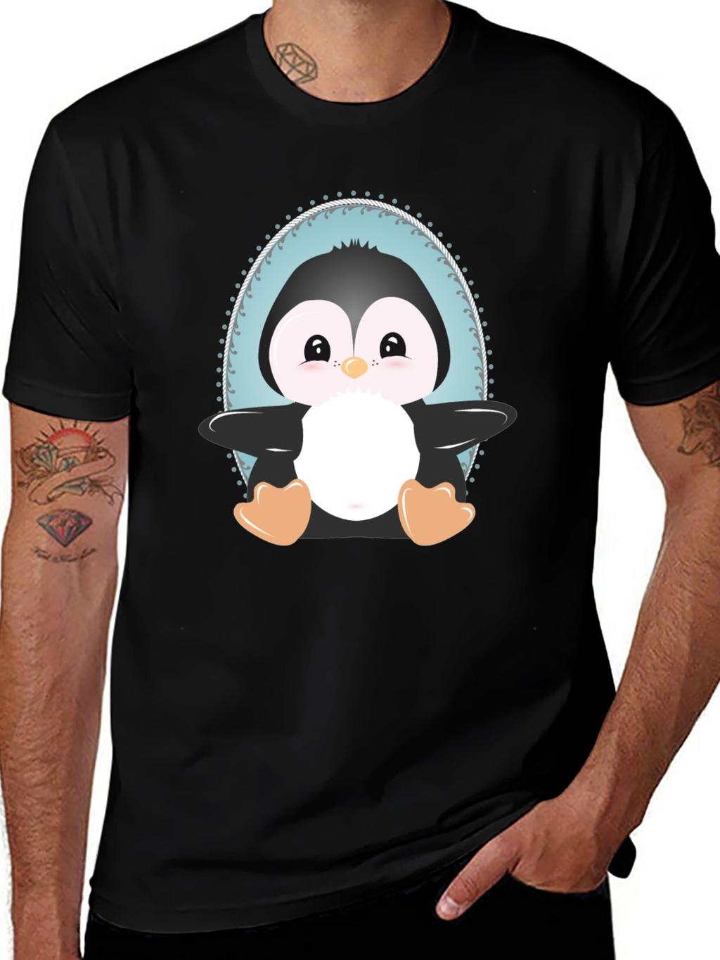 Cute Penguin Graphic Tee - Unisex Black T-Shirt