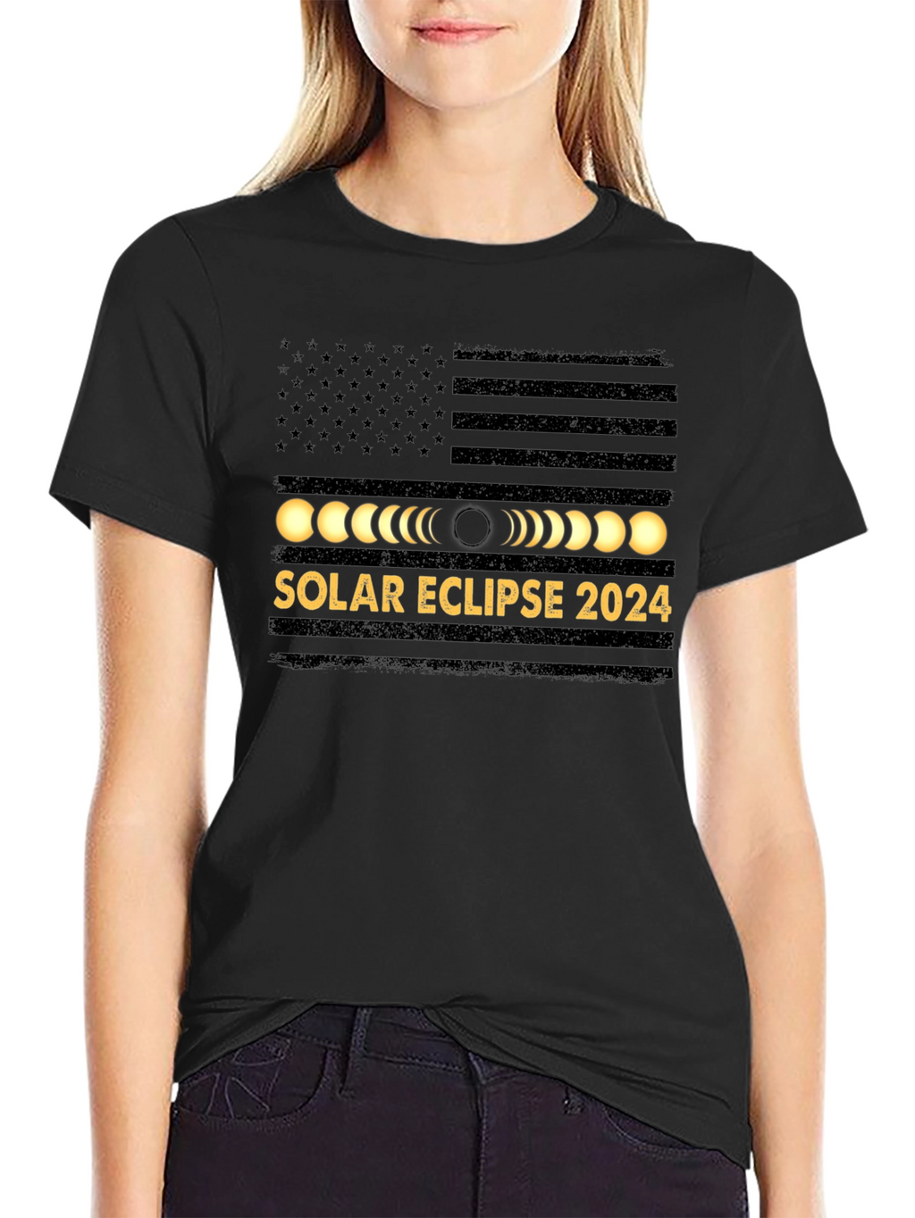Solar Eclipse 2024 USA Flag Graphic Tee