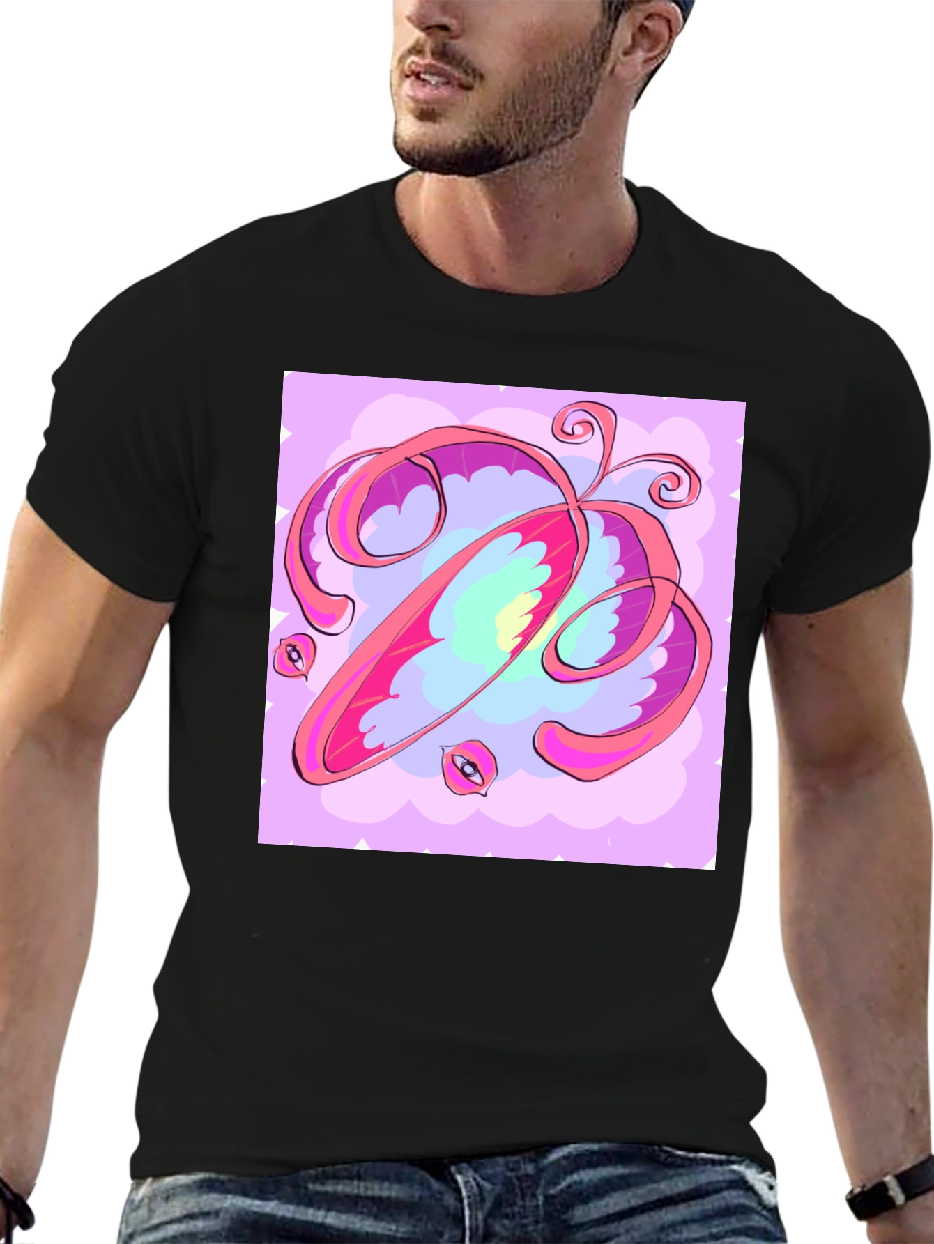 Abstract Art Graphic Tee - Soft Black Cotton Shirt
