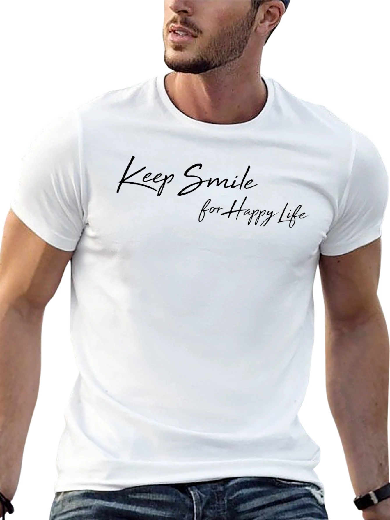 Keep Smile For Happy Life Black Graphic Tee
