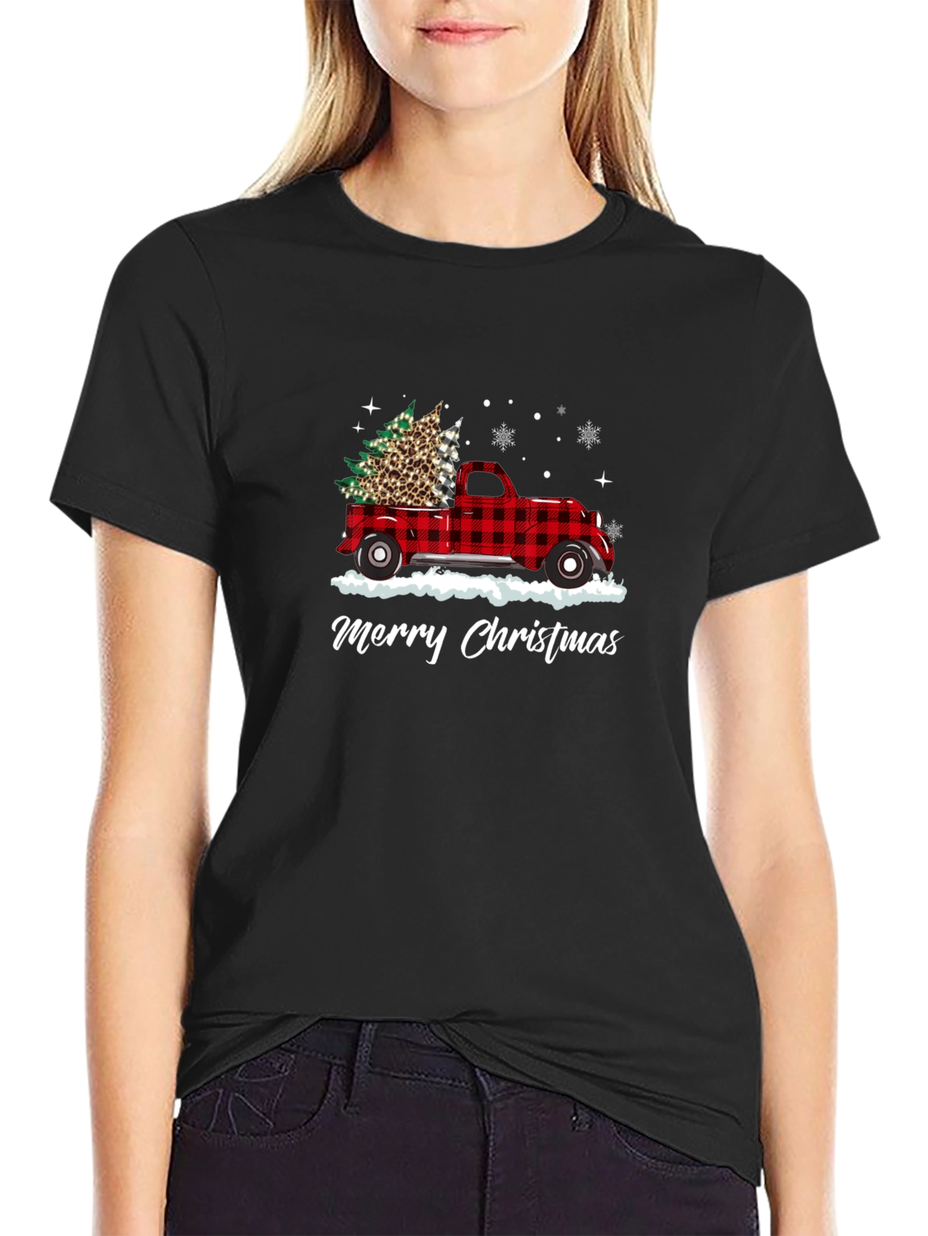Merry Christmas Buffalo Plaid Truck T-Shirt