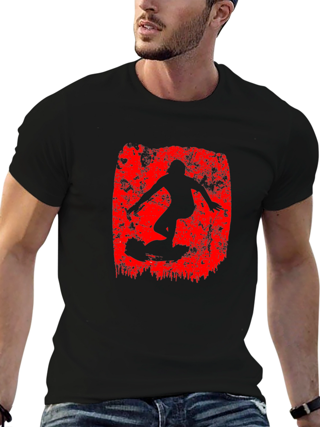 Surfer Graphic Black T-Shirt - Ride the Wave!