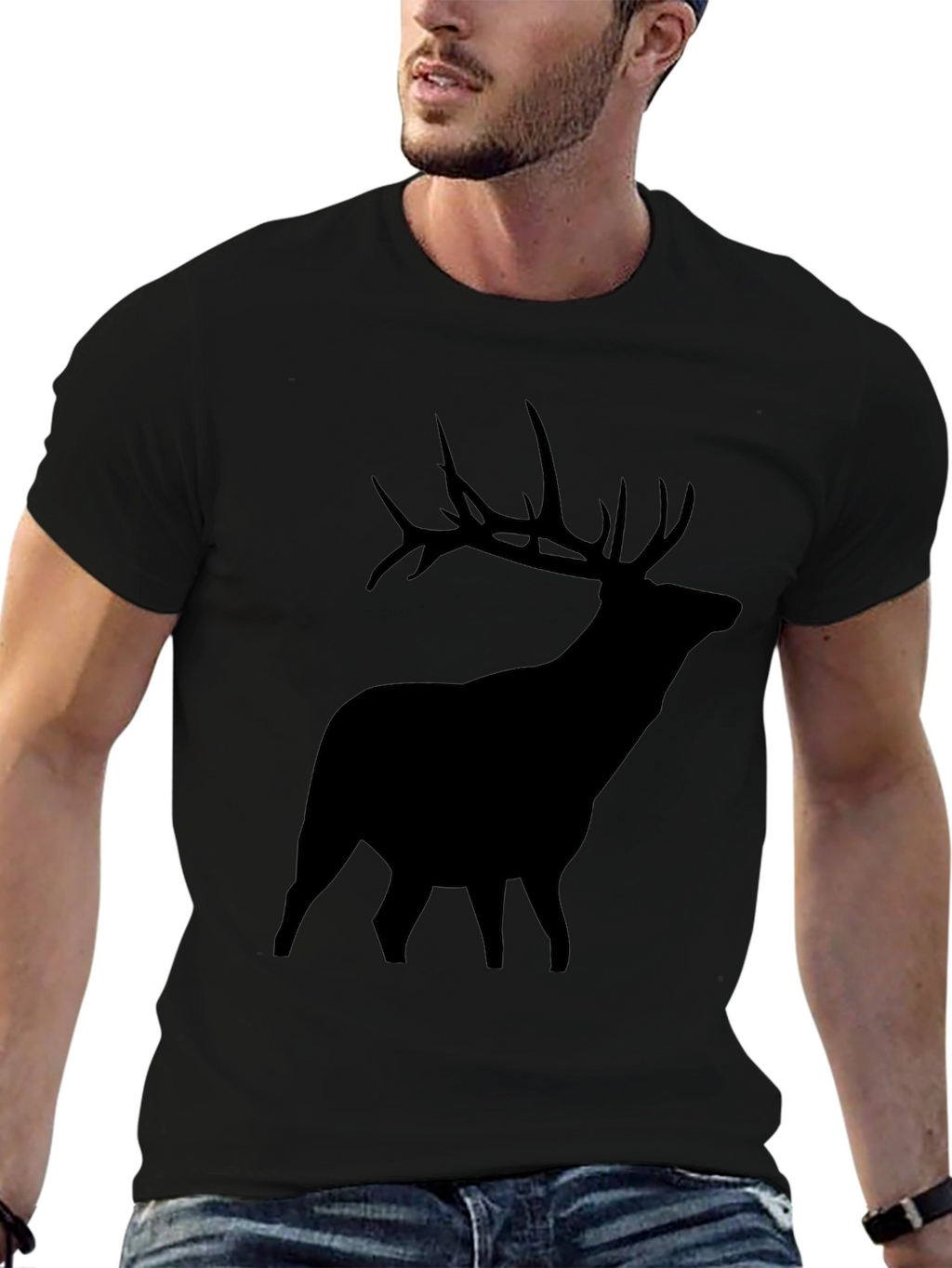 Elk Silhouette Graphic Tee - Black Crew Neck