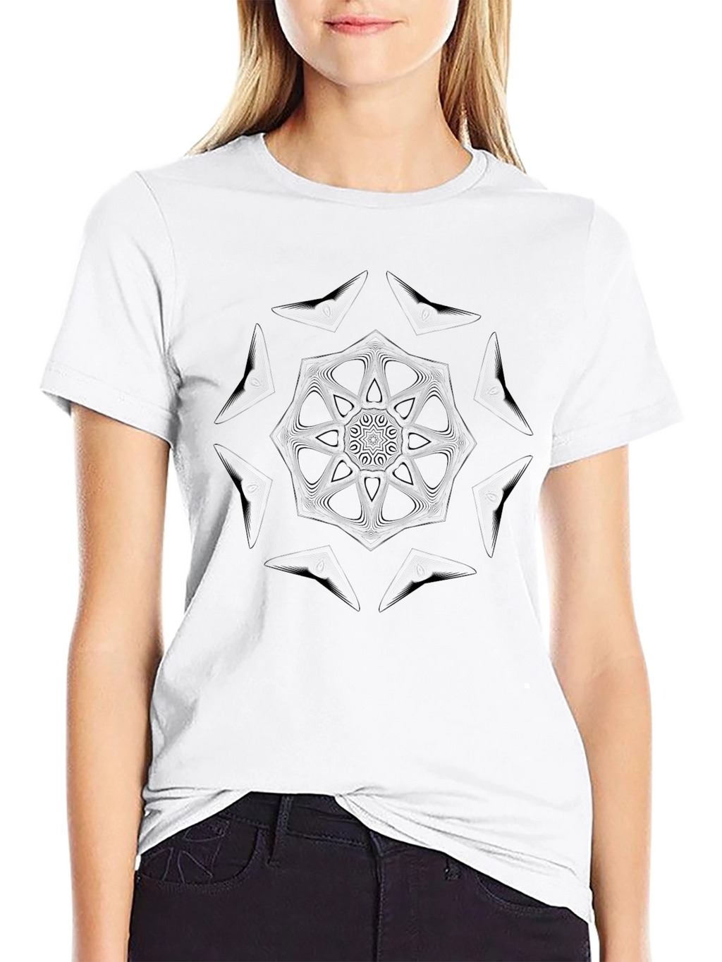 Black Mandala Graphic Print Crew Neck T-Shirt